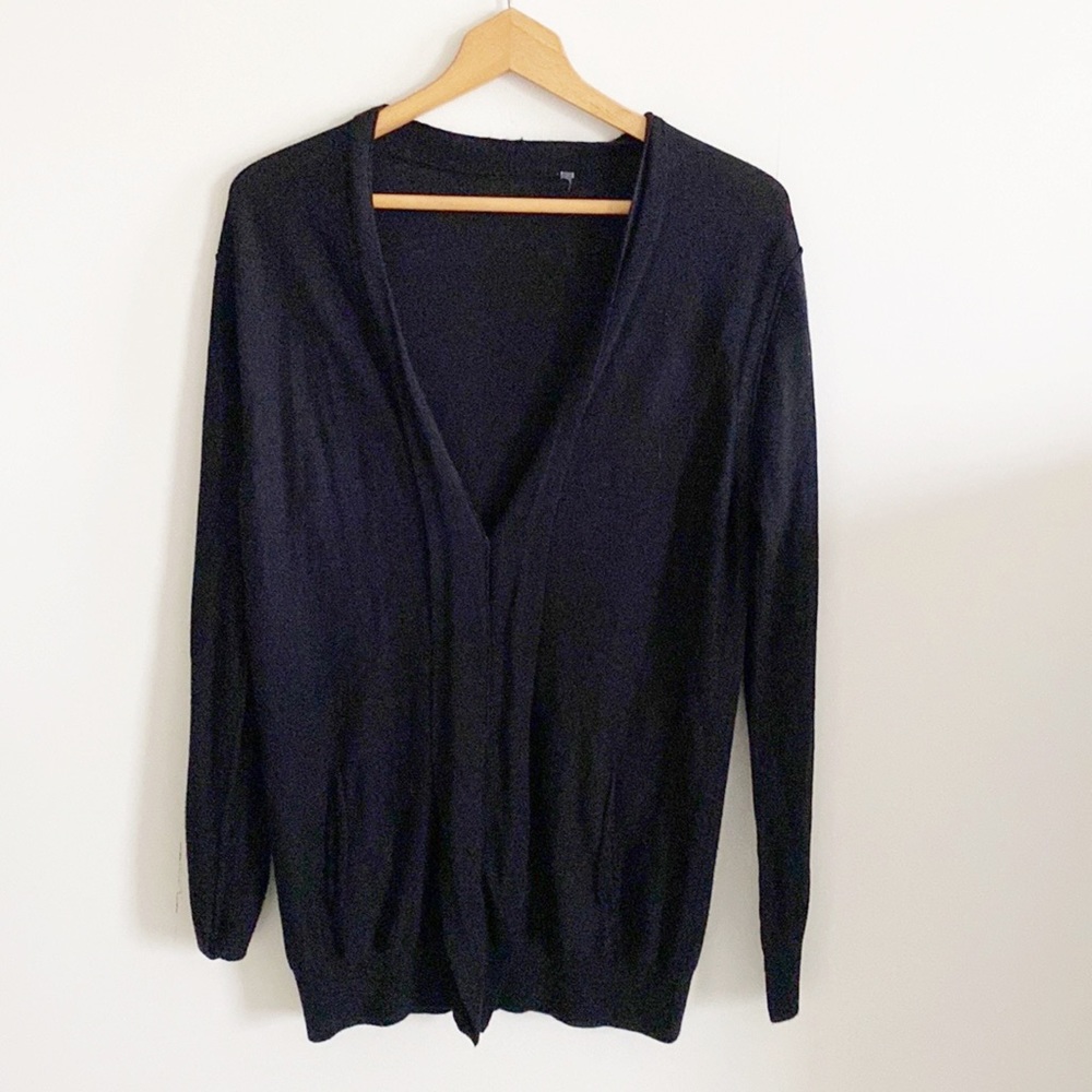 Vince black oversized boyfriend merino wool and cashmere cardigan sweater